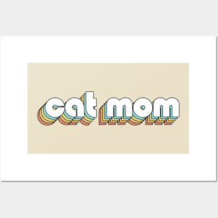 Cat Mom - Retro Rainbow Typography Faded Style Posters and Art